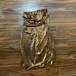 Shiny metallic copper mini bodycon dress​